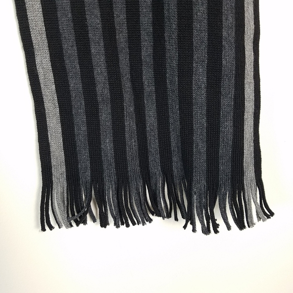 Fraas Wool Black Gray Stripe Knit Scarf - Picture 3 of 7